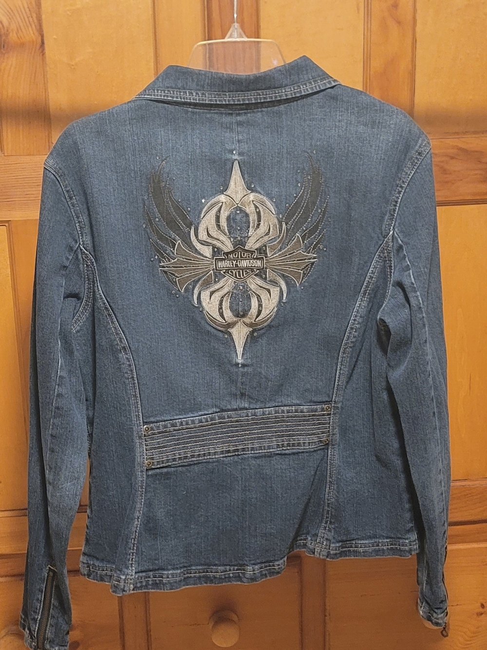 Harley-Davidson Women's Denim Jacket And Pant Set in Blue with Embroidered Back